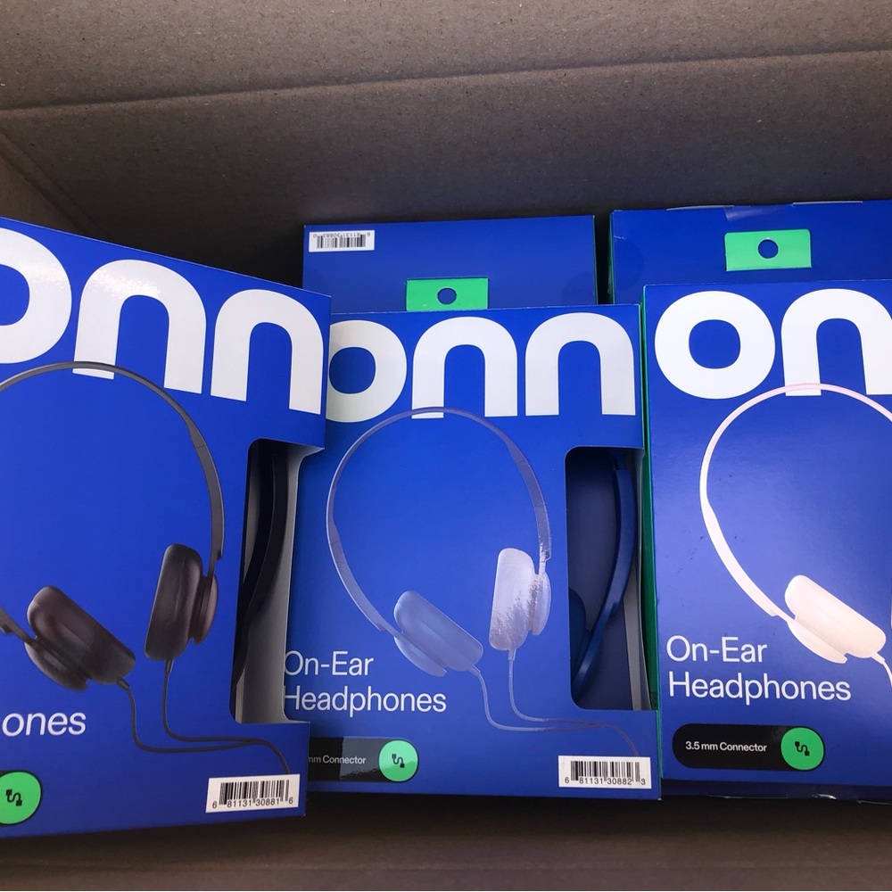 3 Onn  Black , blue, and pink Headphones
